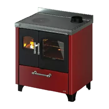 Cuisinière à bois SMART 80 - Acier Rouge - AVEC VENT. - 7, 5 kW